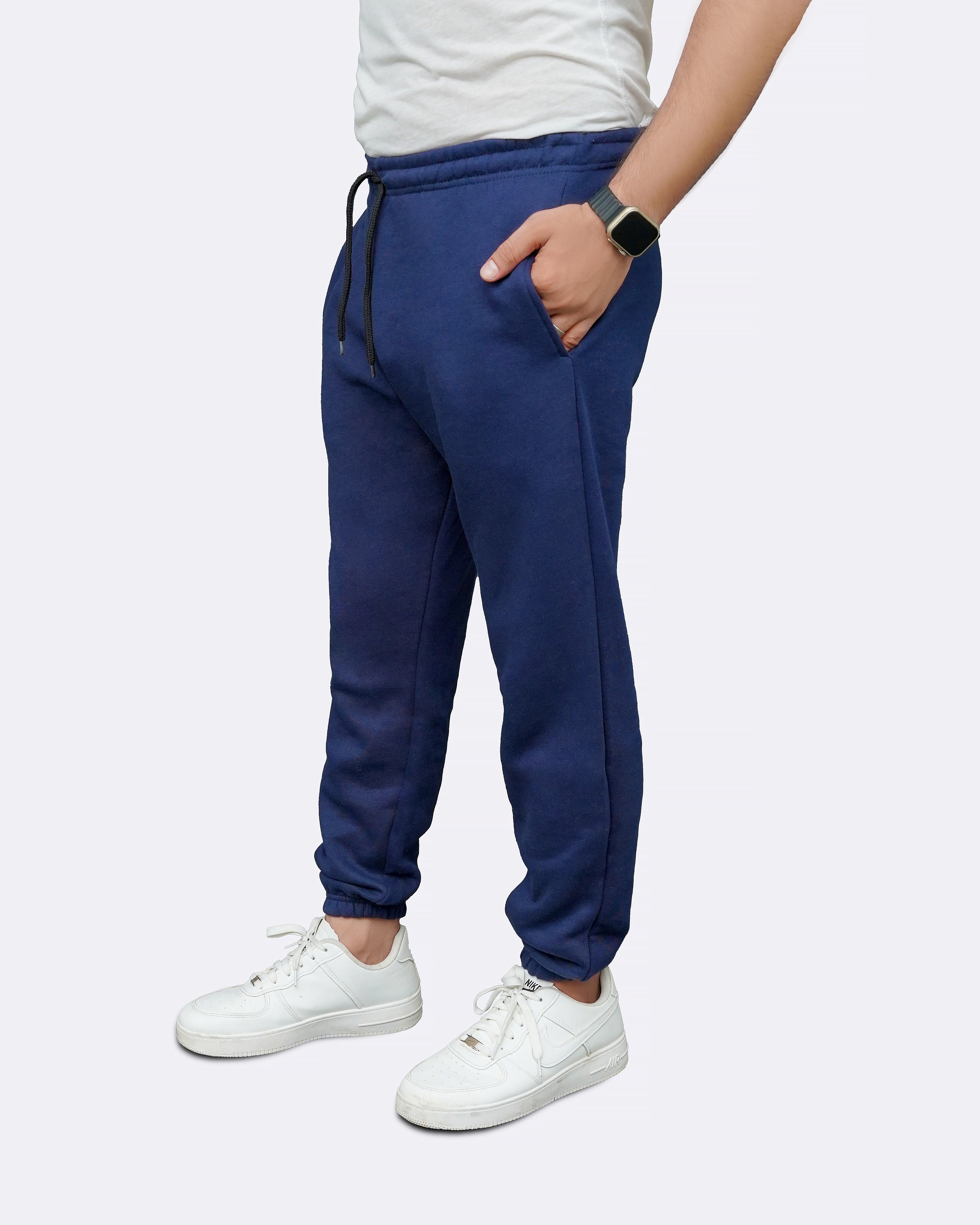 Men's Elasticated Fleece Lined Navy Blue Trouser Joggers