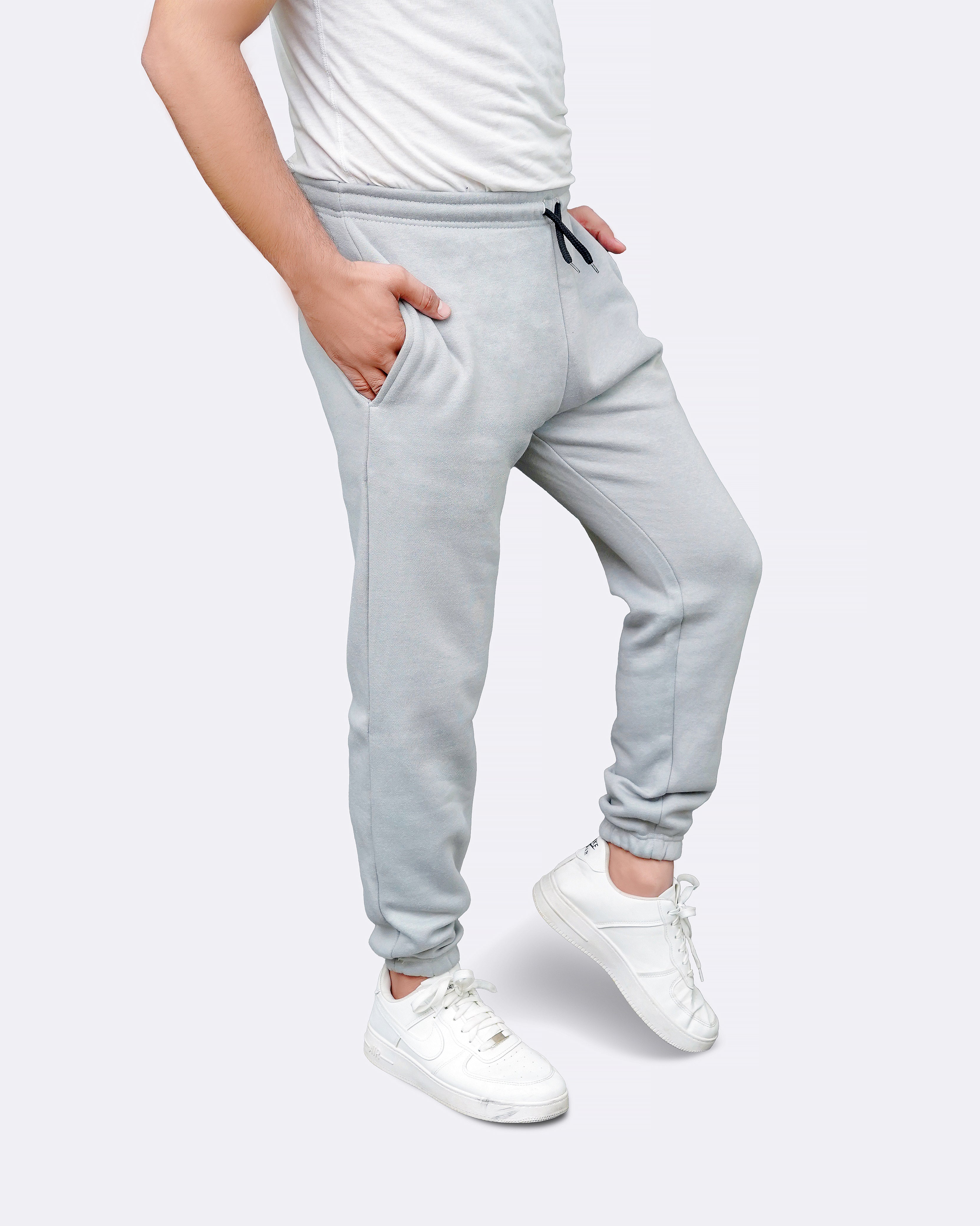 Men's Elasticated Fleece Lined Olive Grey Trousers Joggers Bottoms