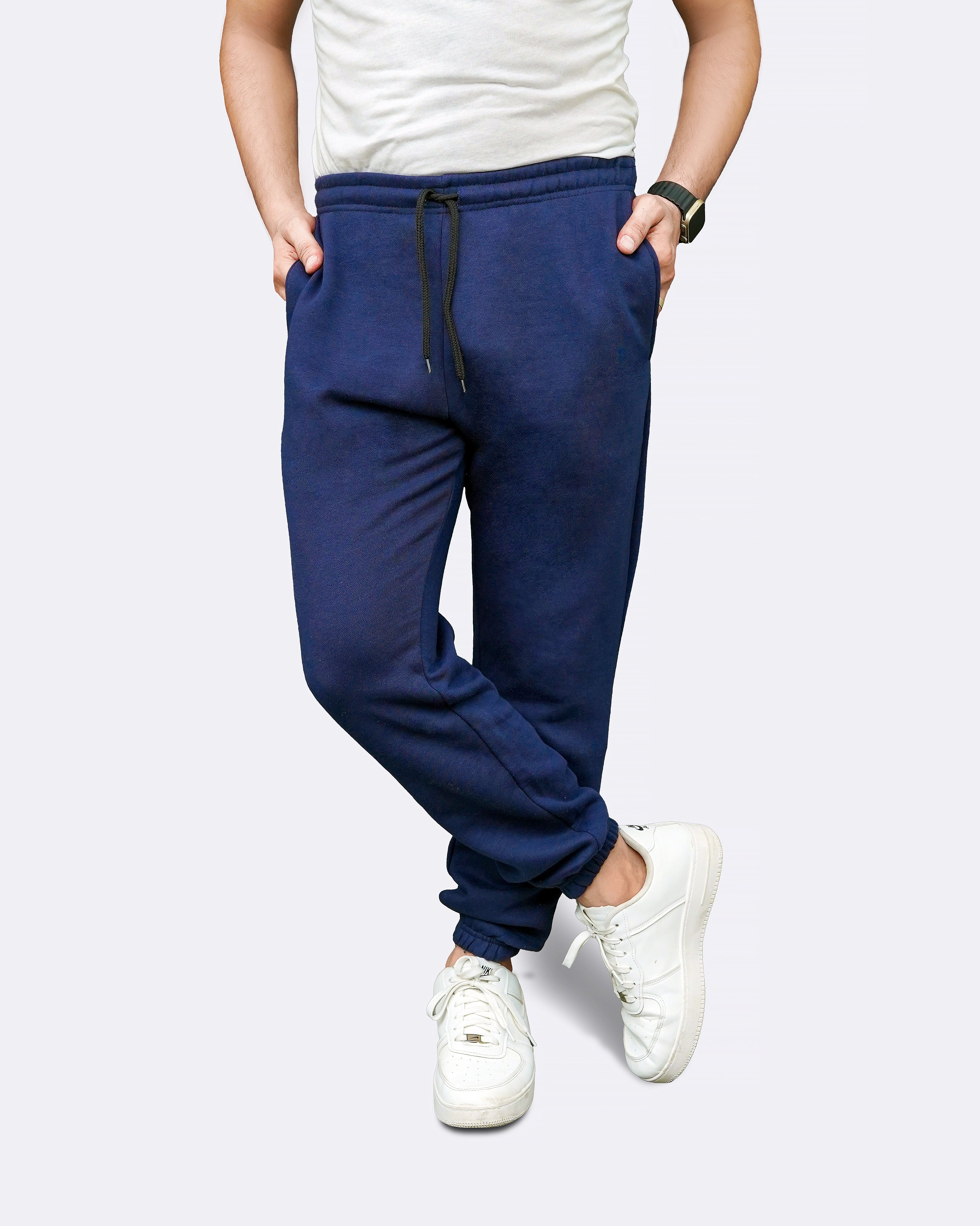 Men's Elasticated Fleece Lined Navy Blue Trouser Joggers