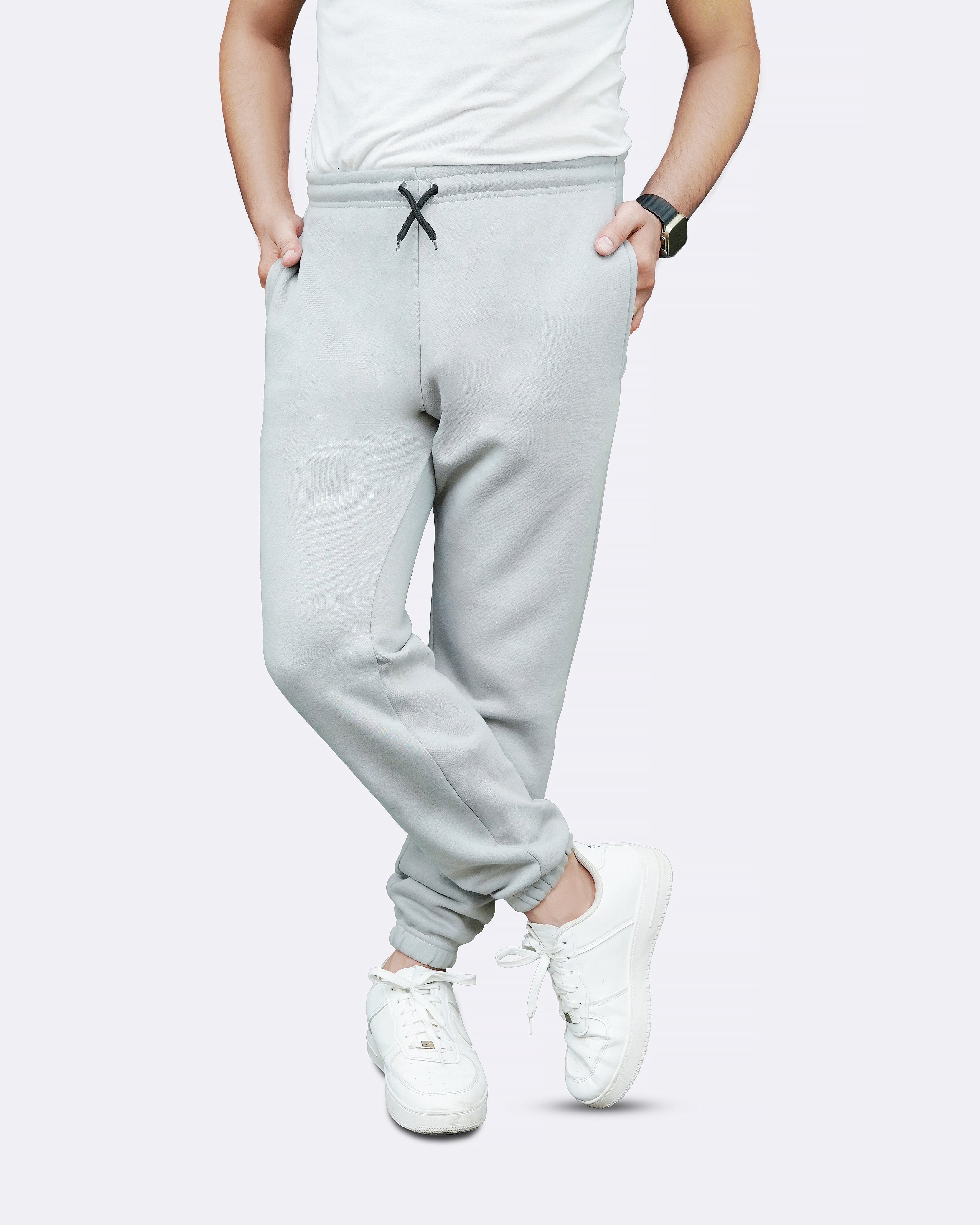 Men's Elasticated Fleece Lined Olive Grey Trousers Joggers Bottoms