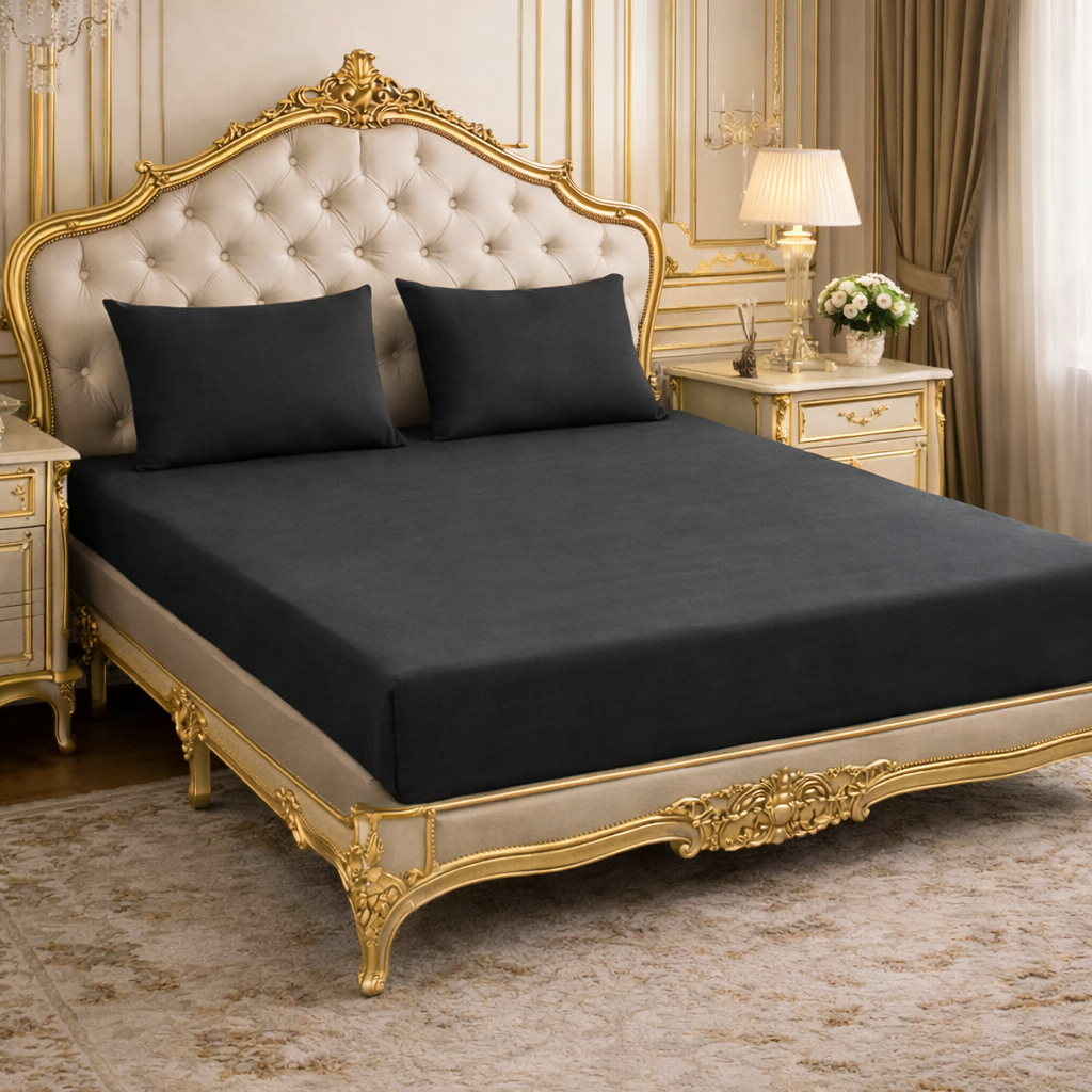 Charcoal Fitted Bed Sheet – Ultra Soft, Wrinkle-Free (Single, Double, King, Super King)
