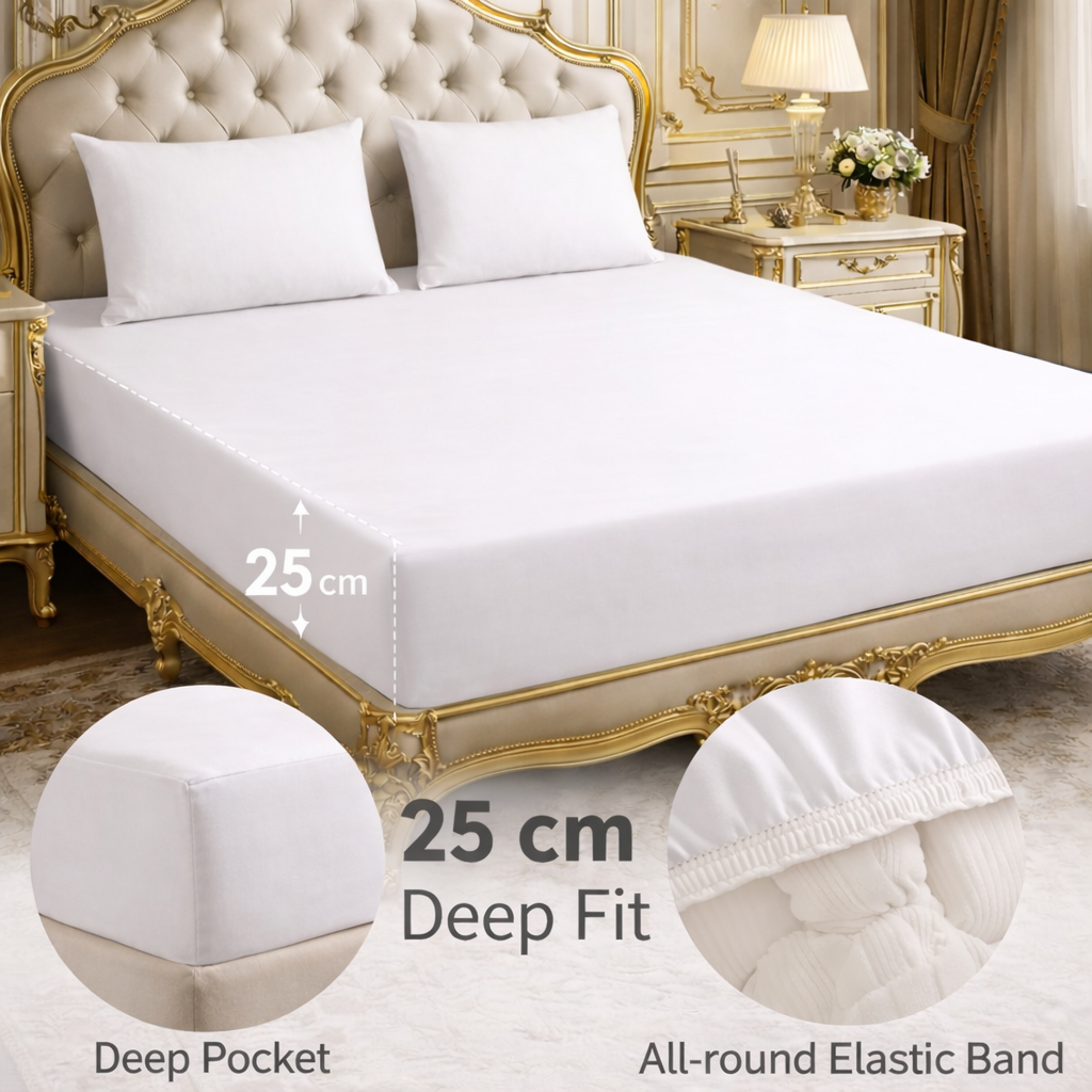 White Fitted Bed Sheet – Ultra Soft, Wrinkle-Free (Single, Double, King, Super King)