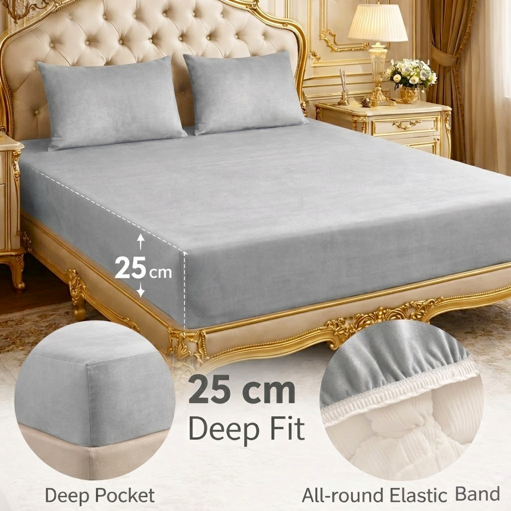 Silver Fitted Bed Sheet – Ultra Soft, Wrinkle-Free (Single, Double, King, Super King)
