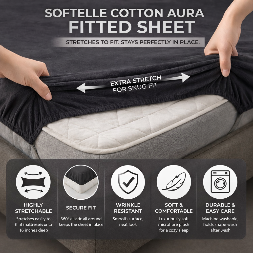 Black Fitted Bed Sheet – Ultra Soft, Wrinkle-Free Single, Double, King, Super King