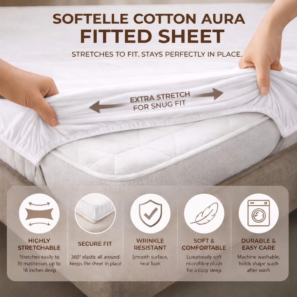 White Fitted Bed Sheet – Ultra Soft, Wrinkle-Free (Single, Double, King, Super King)