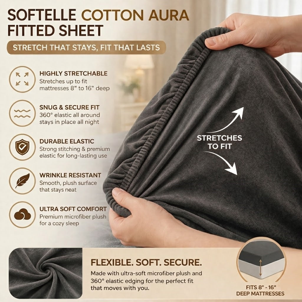 Charcoal Fitted Bed Sheet – Ultra Soft, Wrinkle-Free (Single, Double, King, Super King)