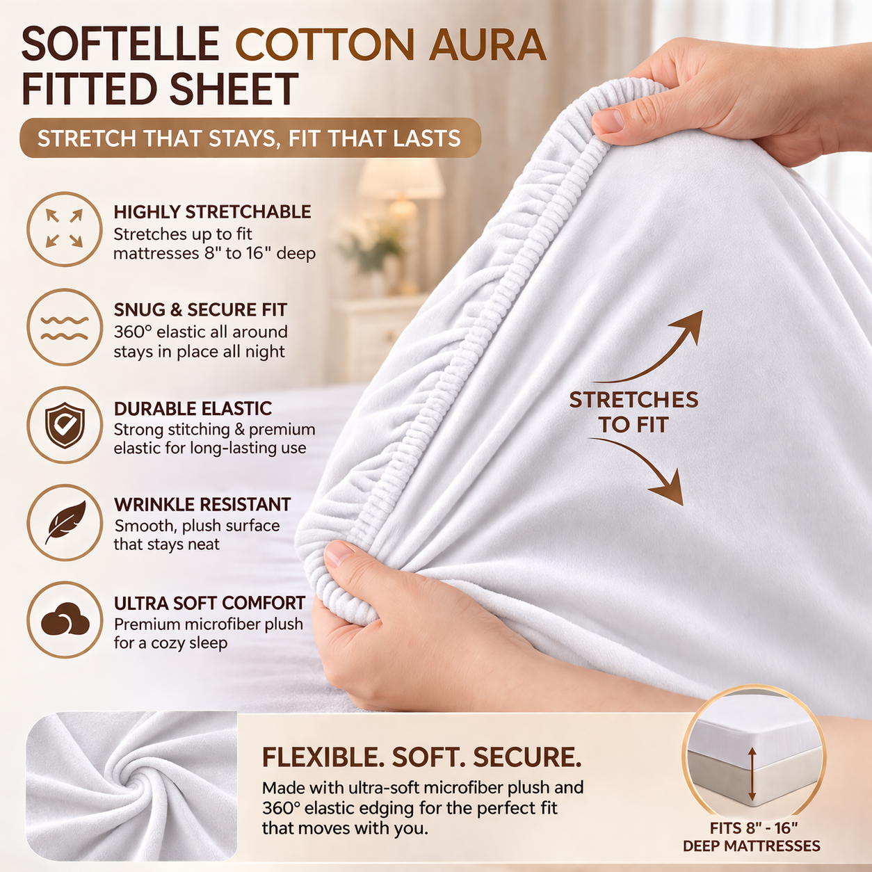 White Fitted Bed Sheet – Ultra Soft, Wrinkle-Free (Single, Double, King, Super King)