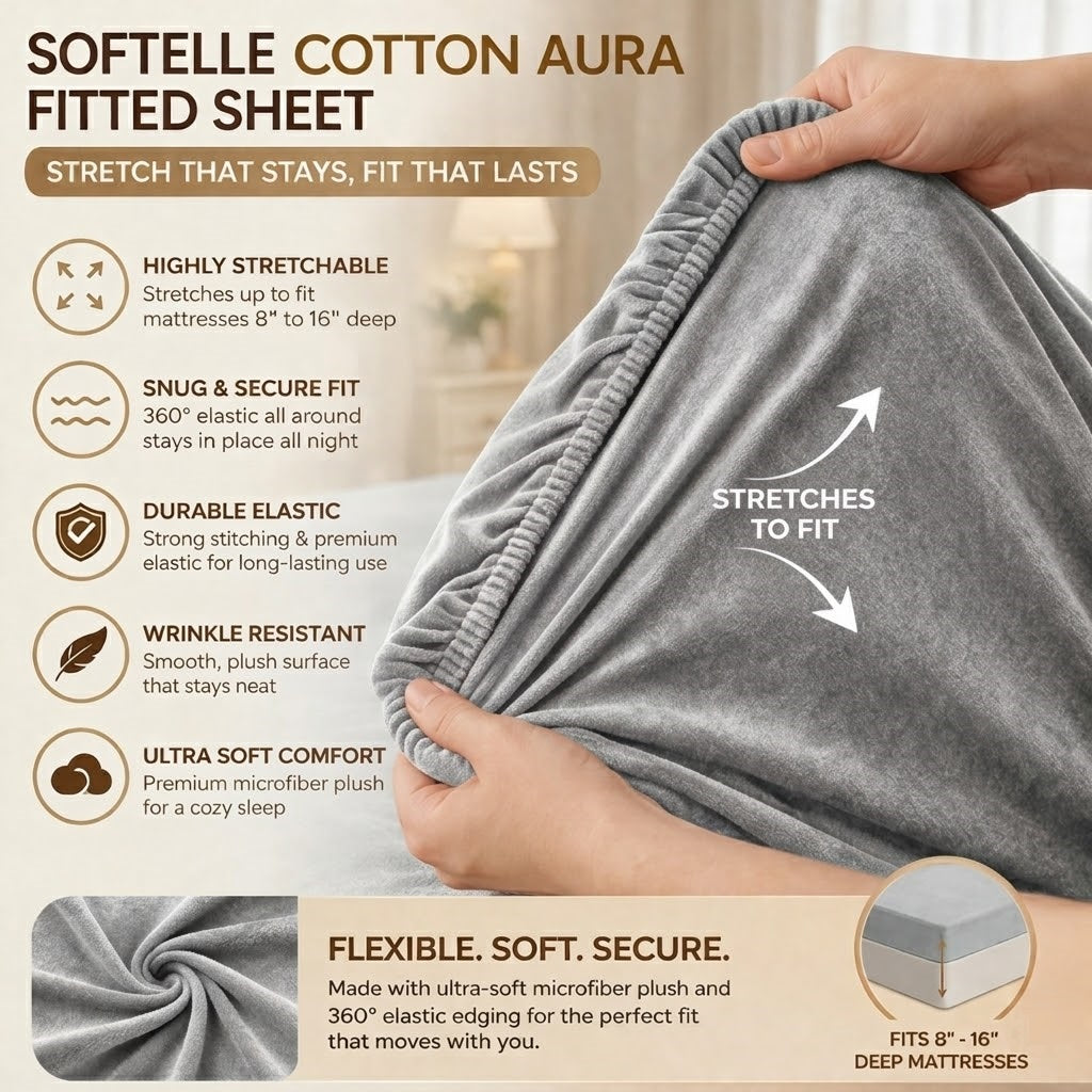 Silver Fitted Bed Sheet – Ultra Soft, Wrinkle-Free (Single, Double, King, Super King)