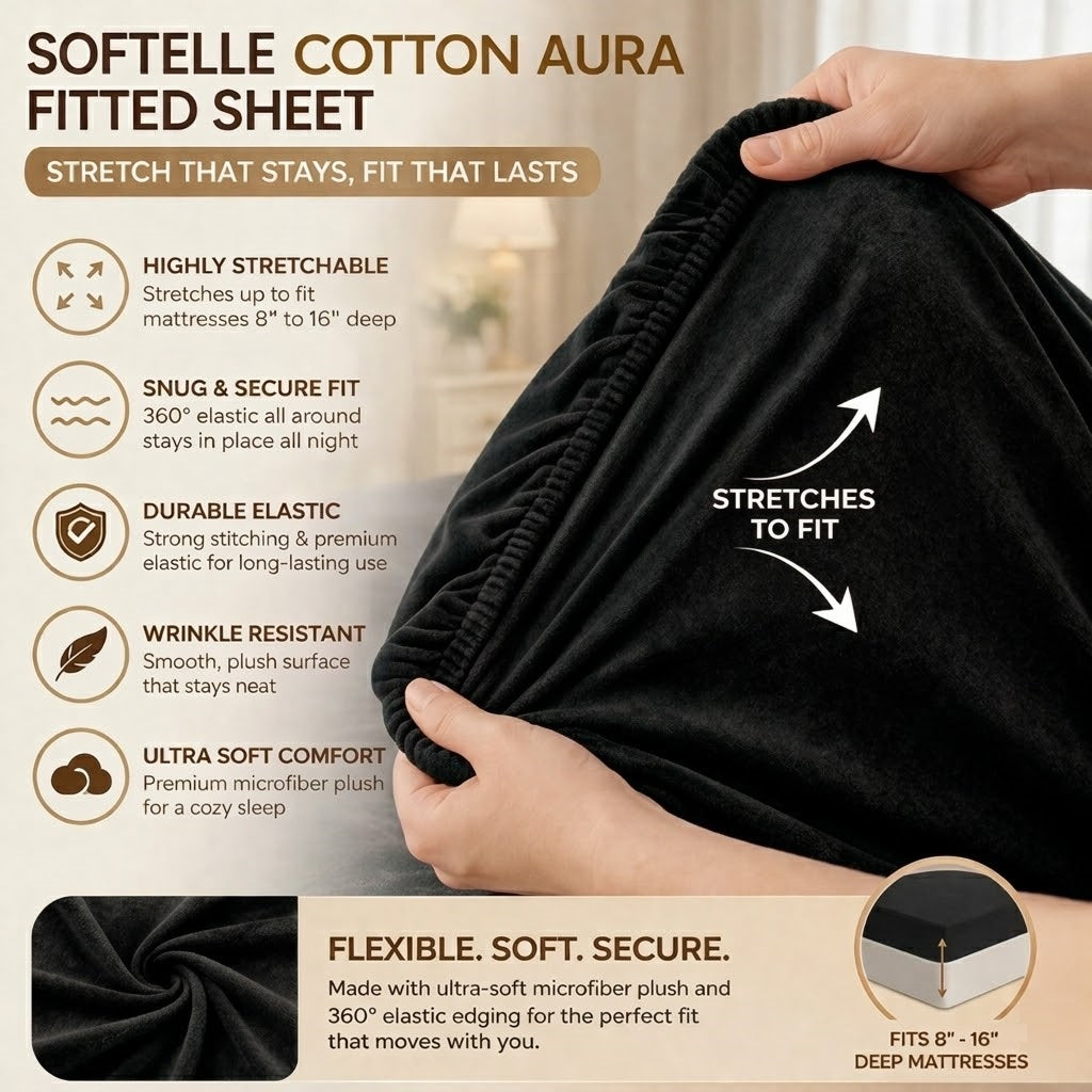 Black Fitted Bed Sheet – Ultra Soft, Wrinkle-Free Single, Double, King, Super King