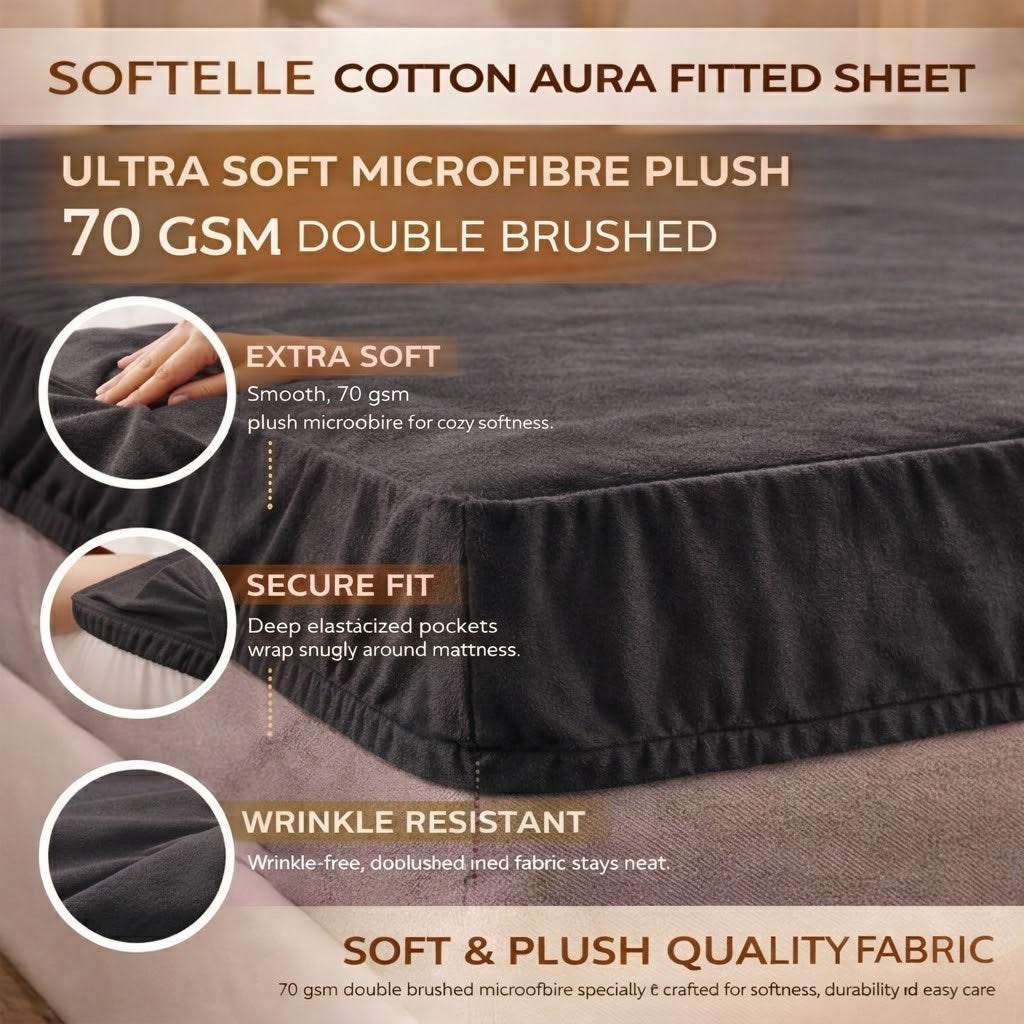 Charcoal Fitted Bed Sheet – Ultra Soft, Wrinkle-Free (Single, Double, King, Super King)