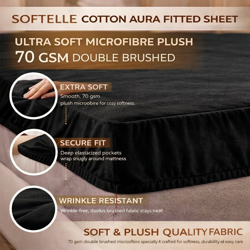 Black Fitted Bed Sheet – Ultra Soft, Wrinkle-Free (Single, Double, King, Super King)
