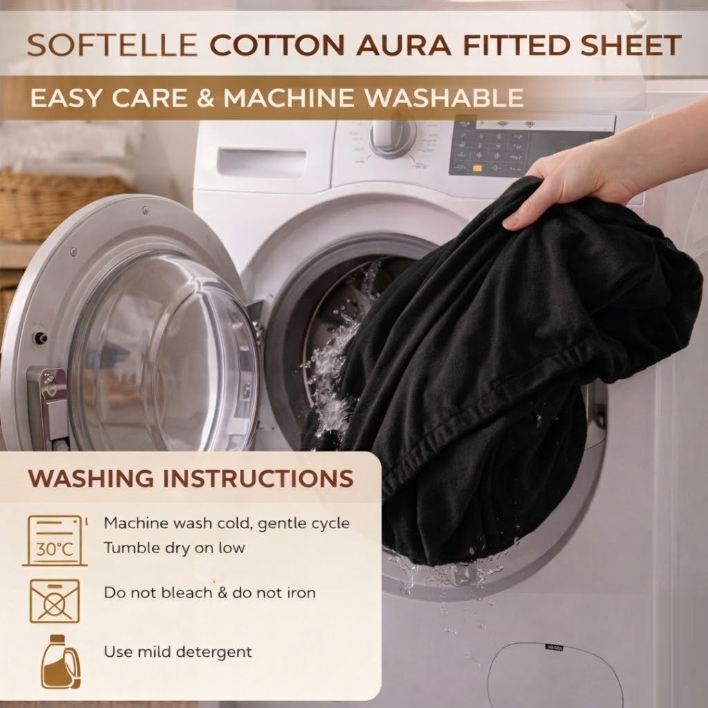 Black Fitted Bed Sheet – Ultra Soft, Wrinkle-Free Single, Double, King, Super King