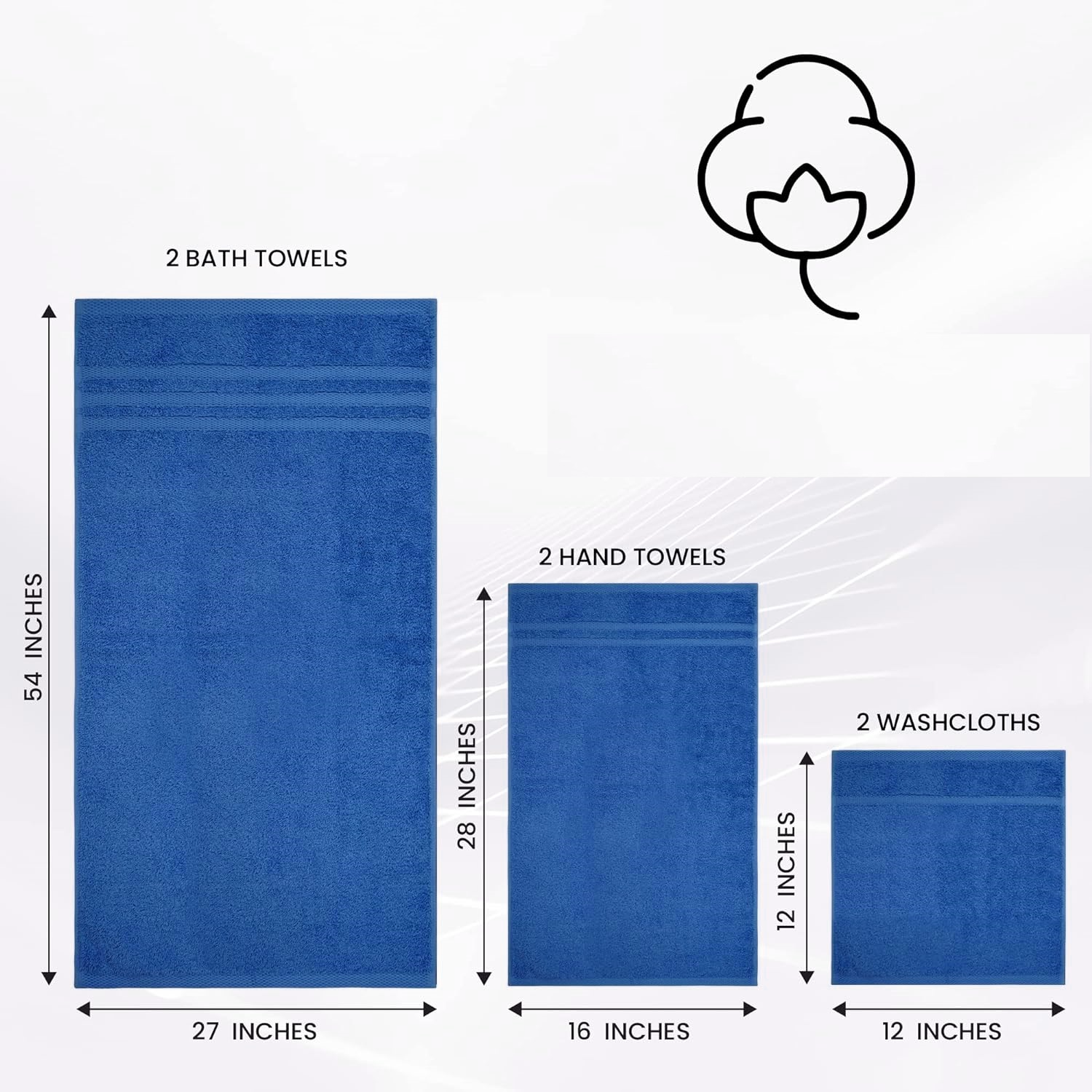 Egyptian Cotton 4 Face Cloths, 2 Hand Towels, 2 Bath Towels - 8 Piece 600GSM Towel Bale Towelsworld