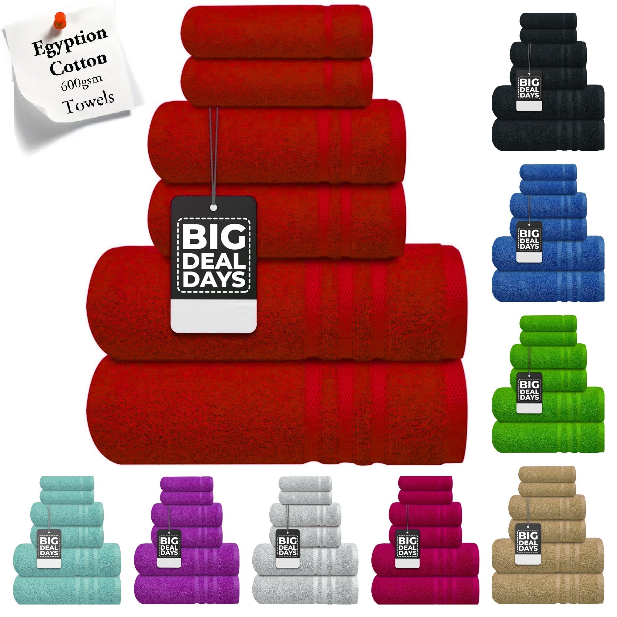 Egyptian Cotton 4 Face Cloths, 2 Hand Towels, 2 Bath Towels - 8 Piece 600GSM Towel Bale Towelsworld