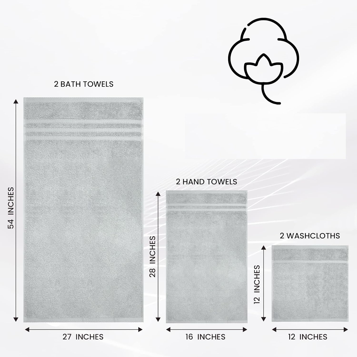 Egyptian Cotton 4 Face Cloths, 2 Hand Towels, 2 Bath Towels - 8 Piece 600GSM Towel Bale Towelsworld