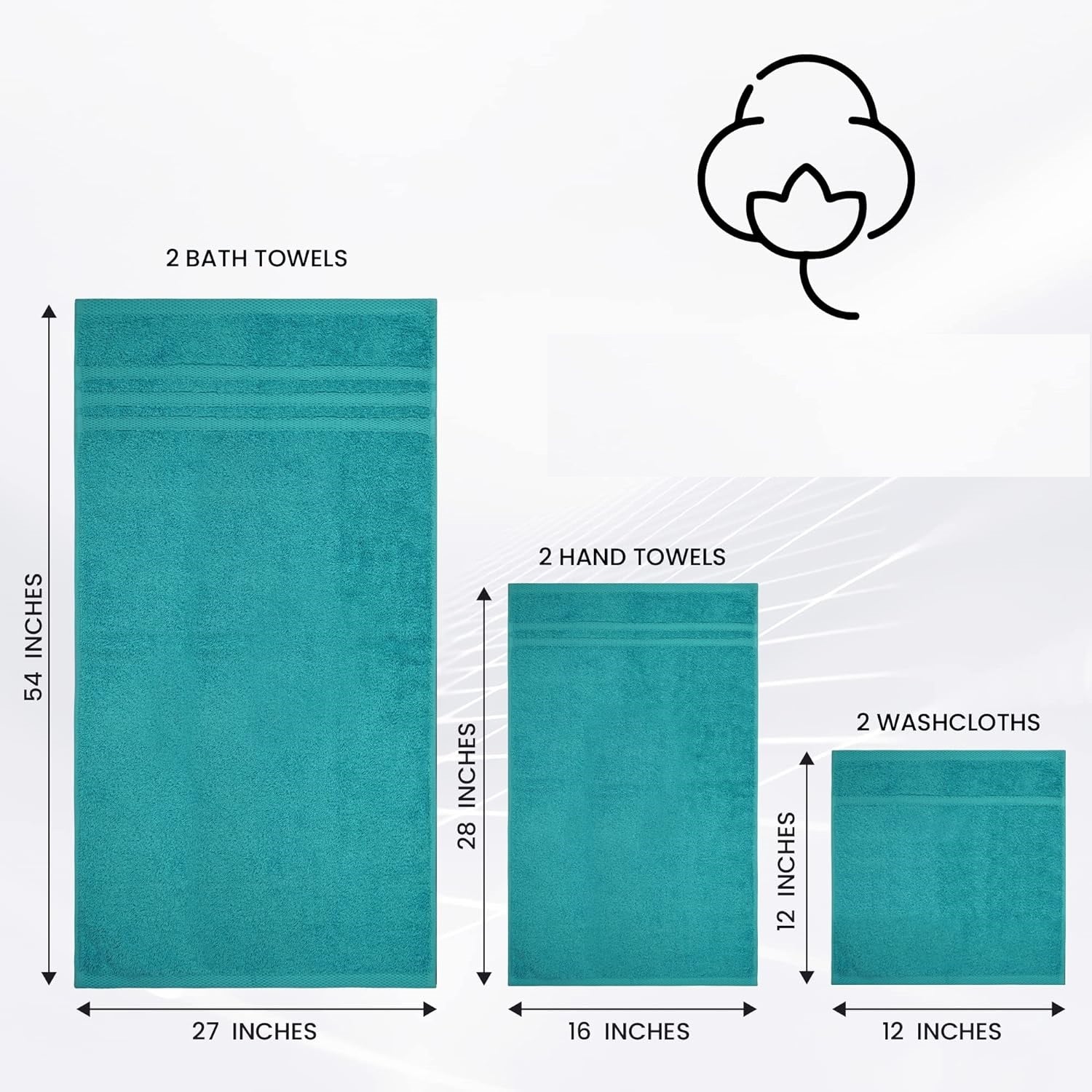 Egyptian Cotton 4 Face Cloths, 2 Hand Towels, 2 Bath Towels - 8 Piece 600GSM Towel Bale Towelsworld