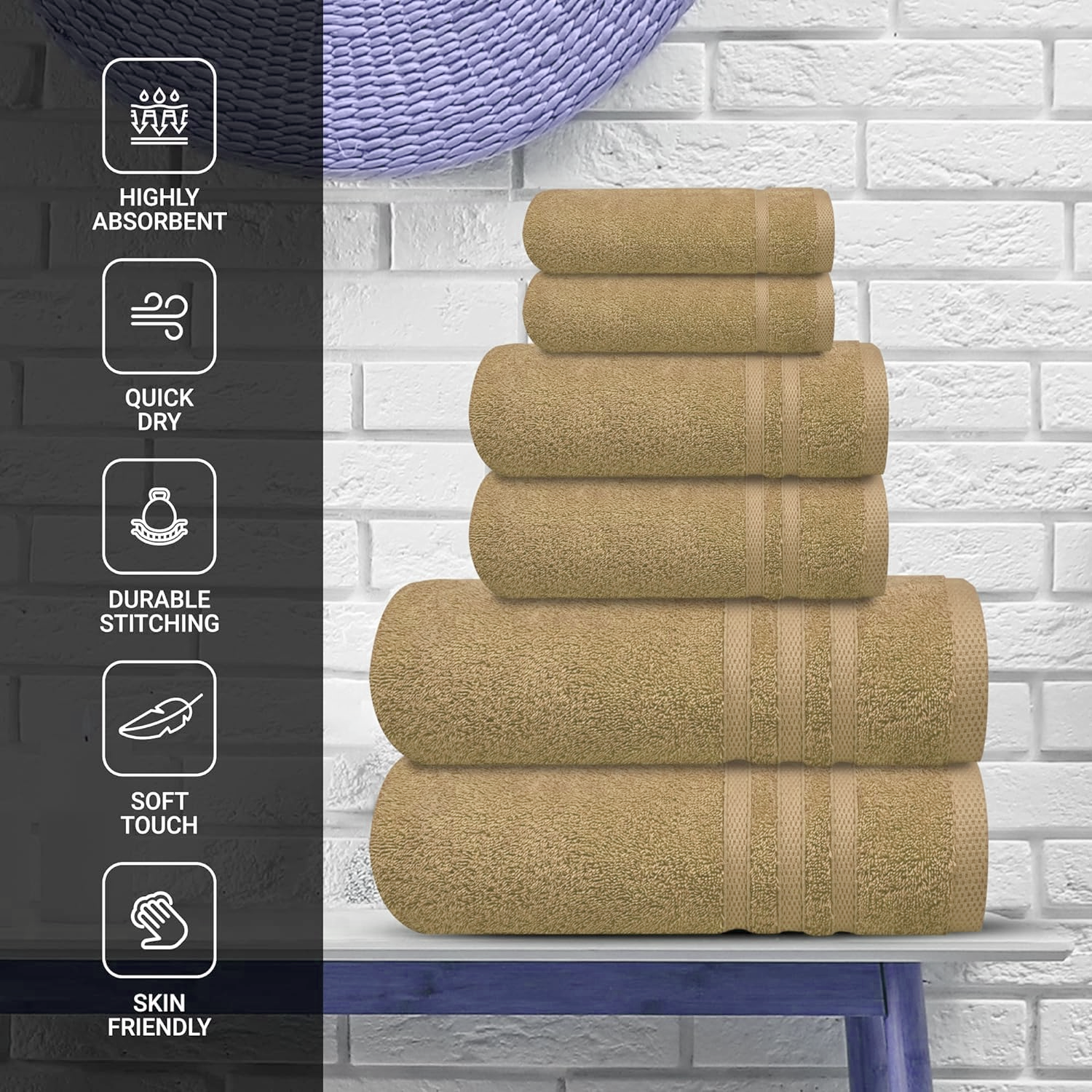 Egyptian Cotton 4 Face Cloths, 2 Hand Towels, 2 Bath Towels - 8 Piece 600GSM Towel Bale Towelsworld