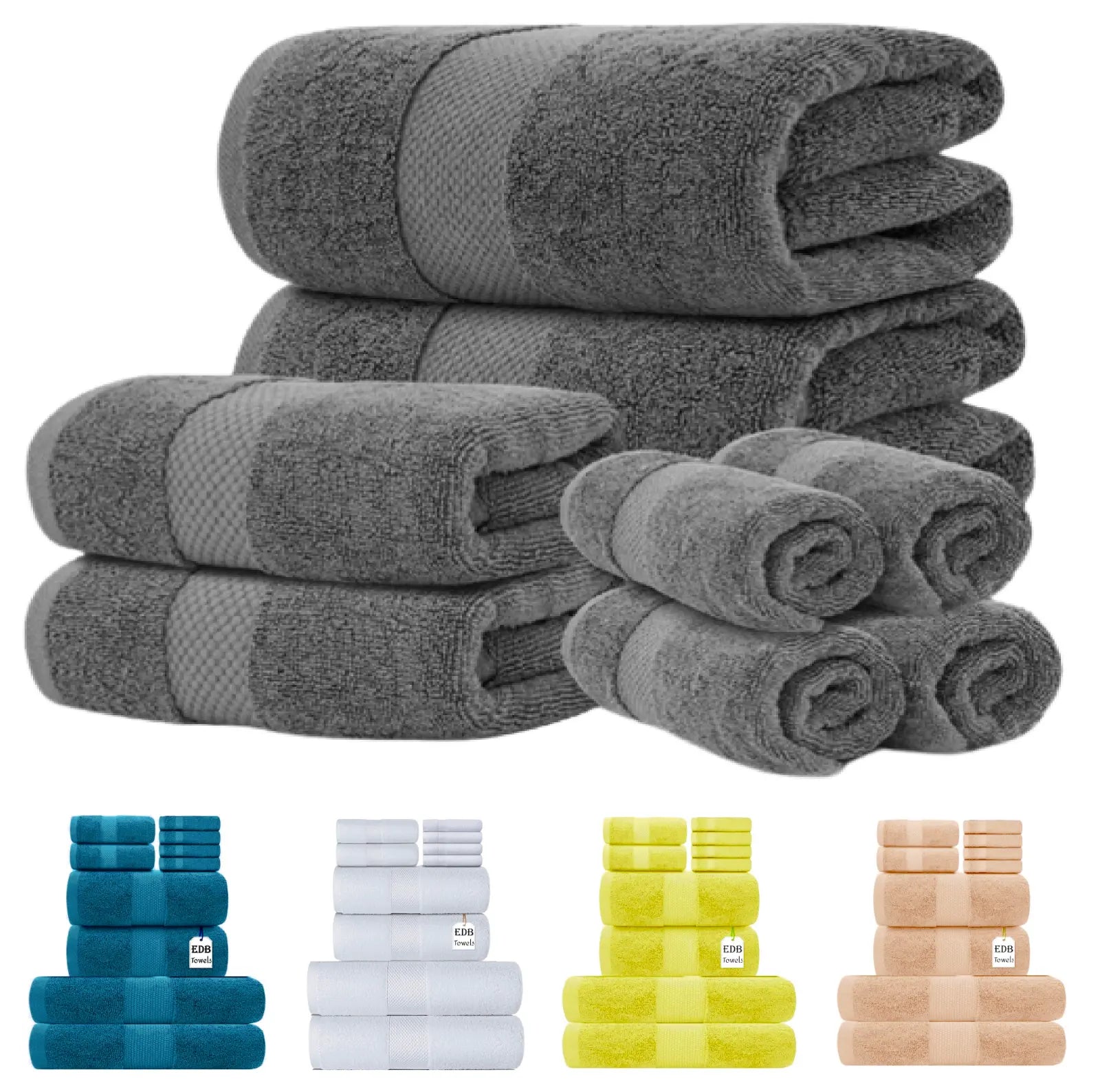 Egyptian Cotton 8 Piece Bale Set 800GSM - 4 Face Cloths, 2 Hand Towel, 2 Bath Towel Towelsworld