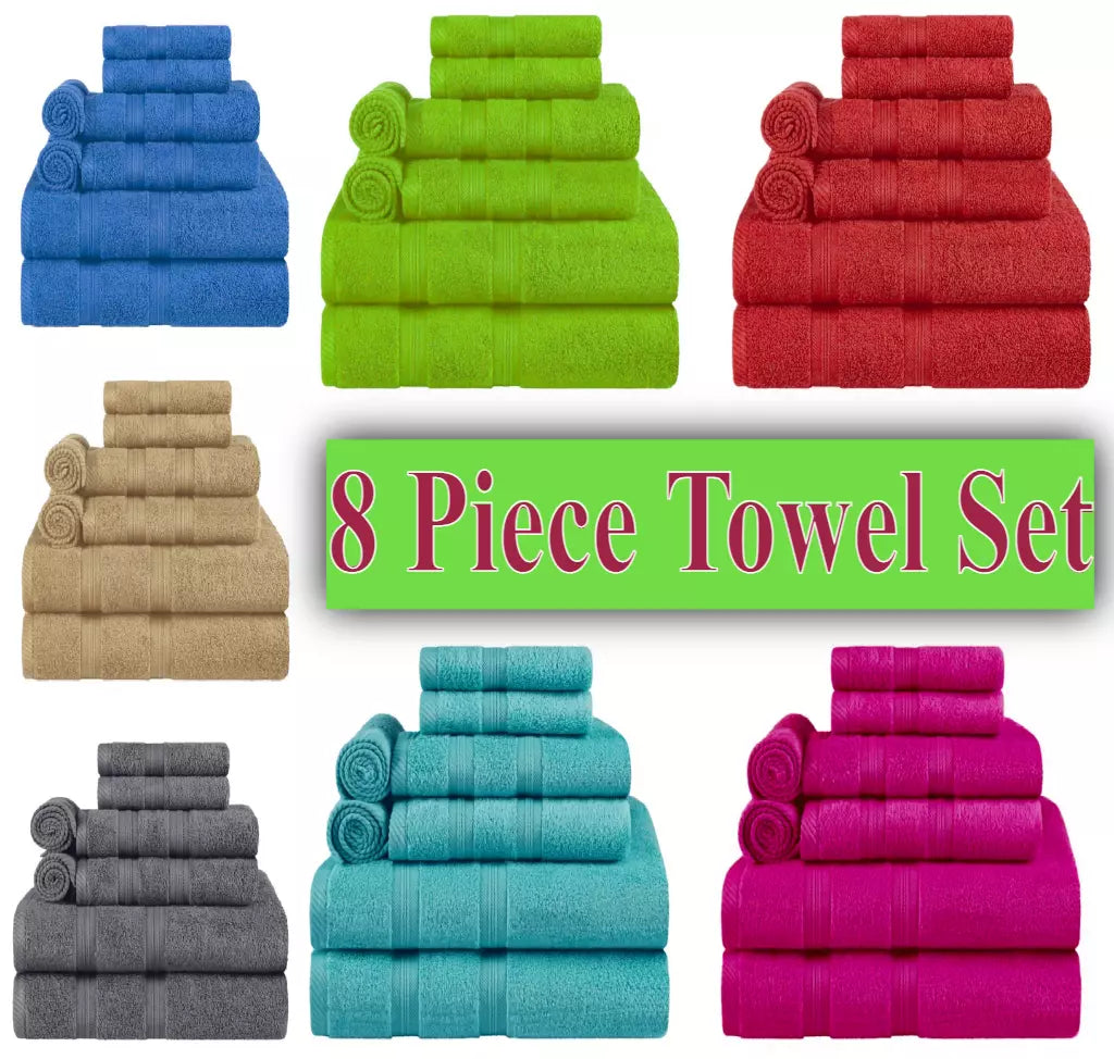 8 Pcs Towel Bale Set 100% Soft Face Hand Big Bath Sheet Bathroom Towel Towelsworld