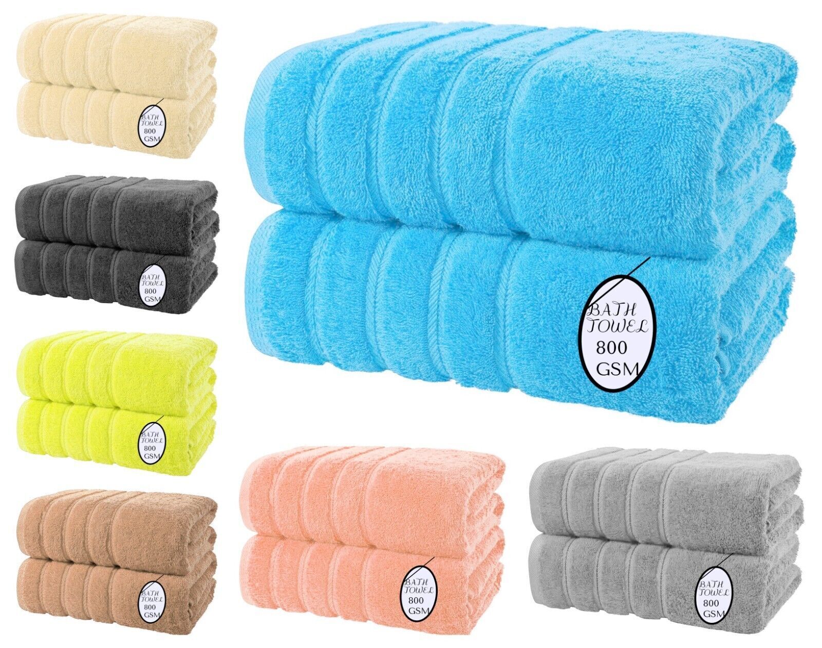 2x-LARGE BATH TOWELS 800 GSM 100% EGYPTIAN COTTON SUPER JUMBO TOWELS 70 X 130 cm Towelsworld