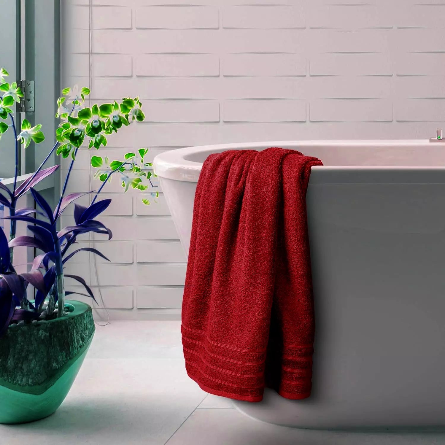 High absorbency bath sheet towels hanging by a shower