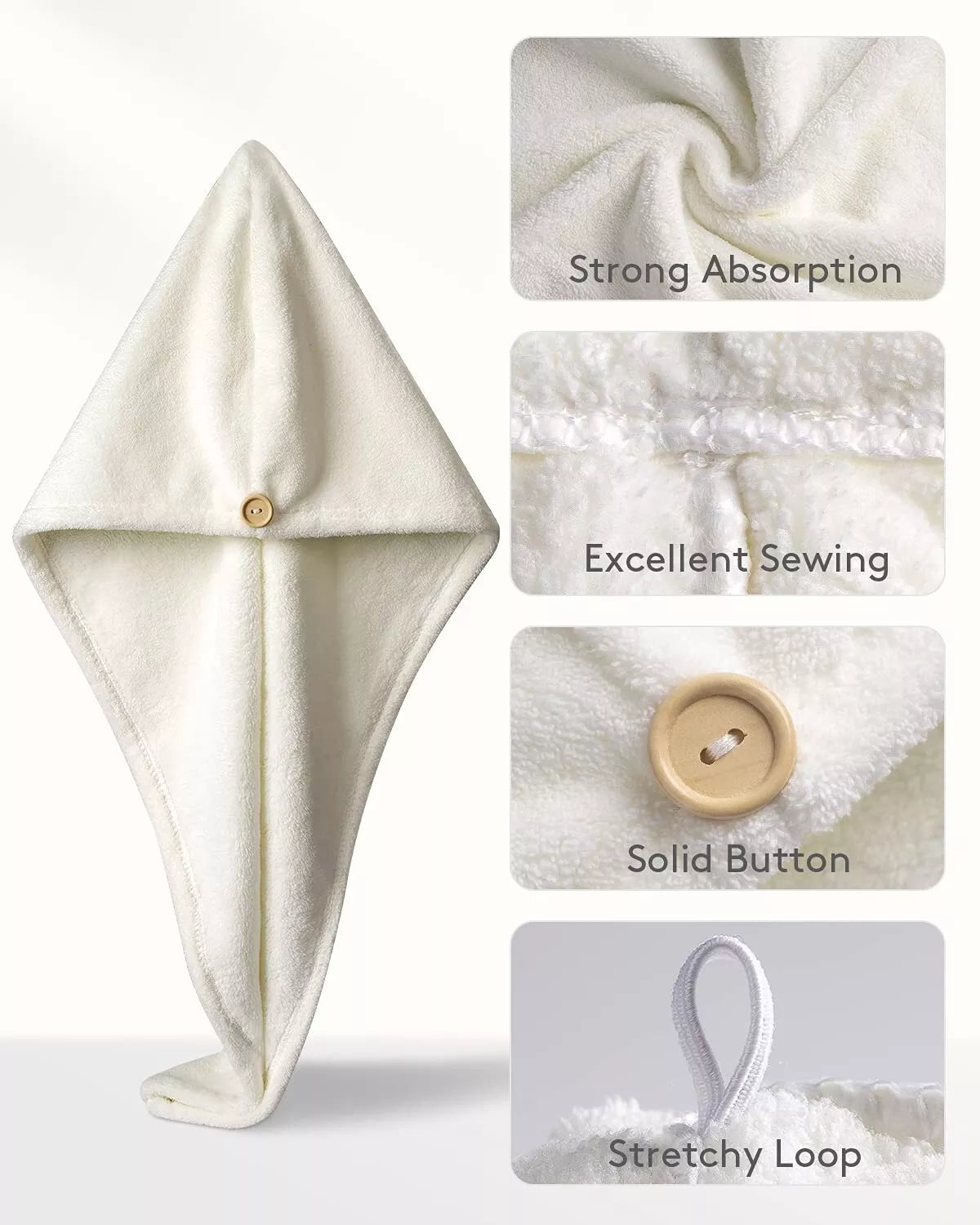 3 Pack Hair Turban Towels Wrap 100% Cotton Soft Quick Drying Bath Shower Hat Cap Towelsworld