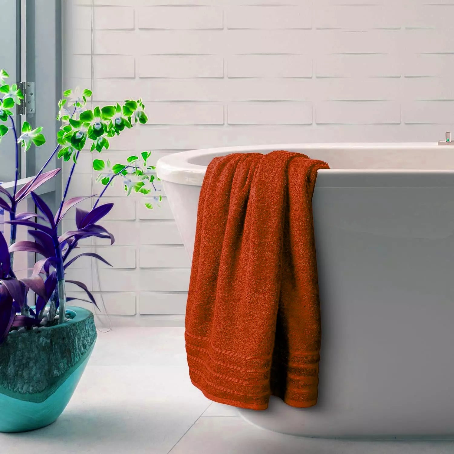 Elegant light-colored bath towel ready for use